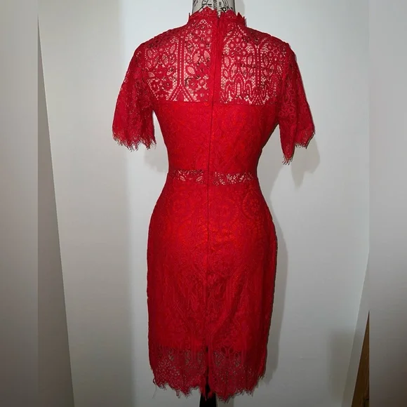 Lulus Remarkable Red Lace Dress/Shirt Sleeve/Cocktail/Size M - Picture 5 of 13